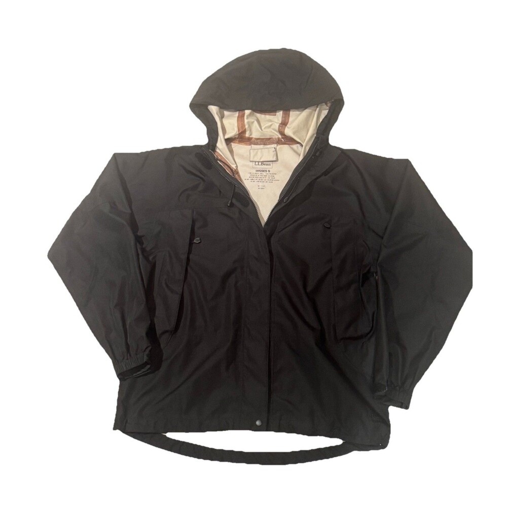 L.L. Bean Misses Women's Blk Hooded Wind Breaker /Rain Wear Jacket Size Small